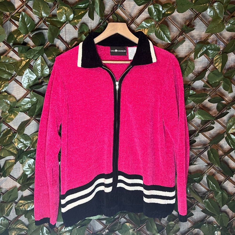 Vintage Sag Harbor Hot Pink Varsity Zip